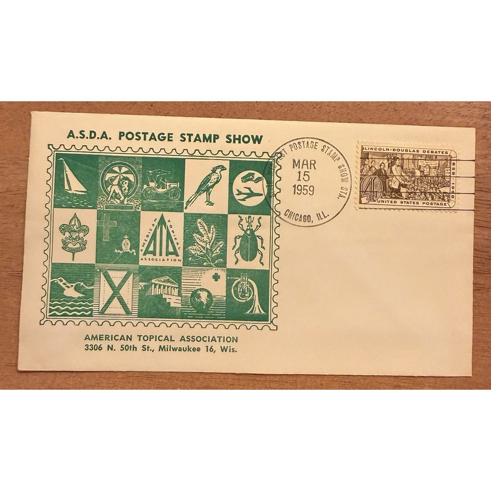A.S.D.A. Postage Stamp Show American Topical Association Cover 1959‎ Cachet Rare